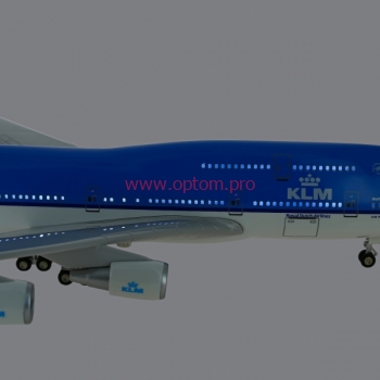 Большая модель самолета Боинг 747 авиакомпании KLM, с освещением салона. Длина 47 см. Оптом и в розницу.