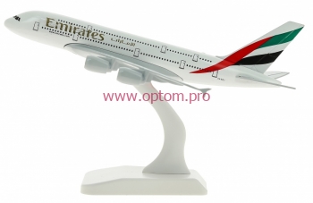 Модель металлического самолета Аэробус А380, авиакомпании Emirates, длина 20 см.